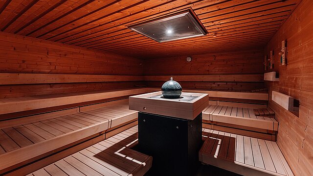 Innenansicht einer Sauna.