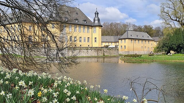 Das Schloss umgeben von Wasser